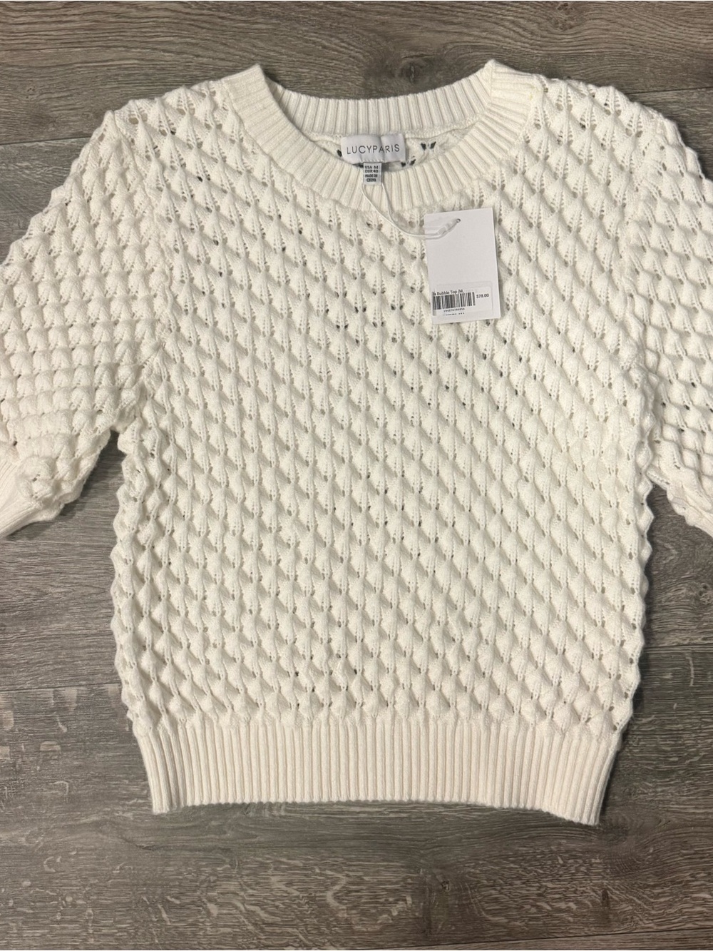 Lucy Paris Cream Textured Short-Sleeve Crew Sweater